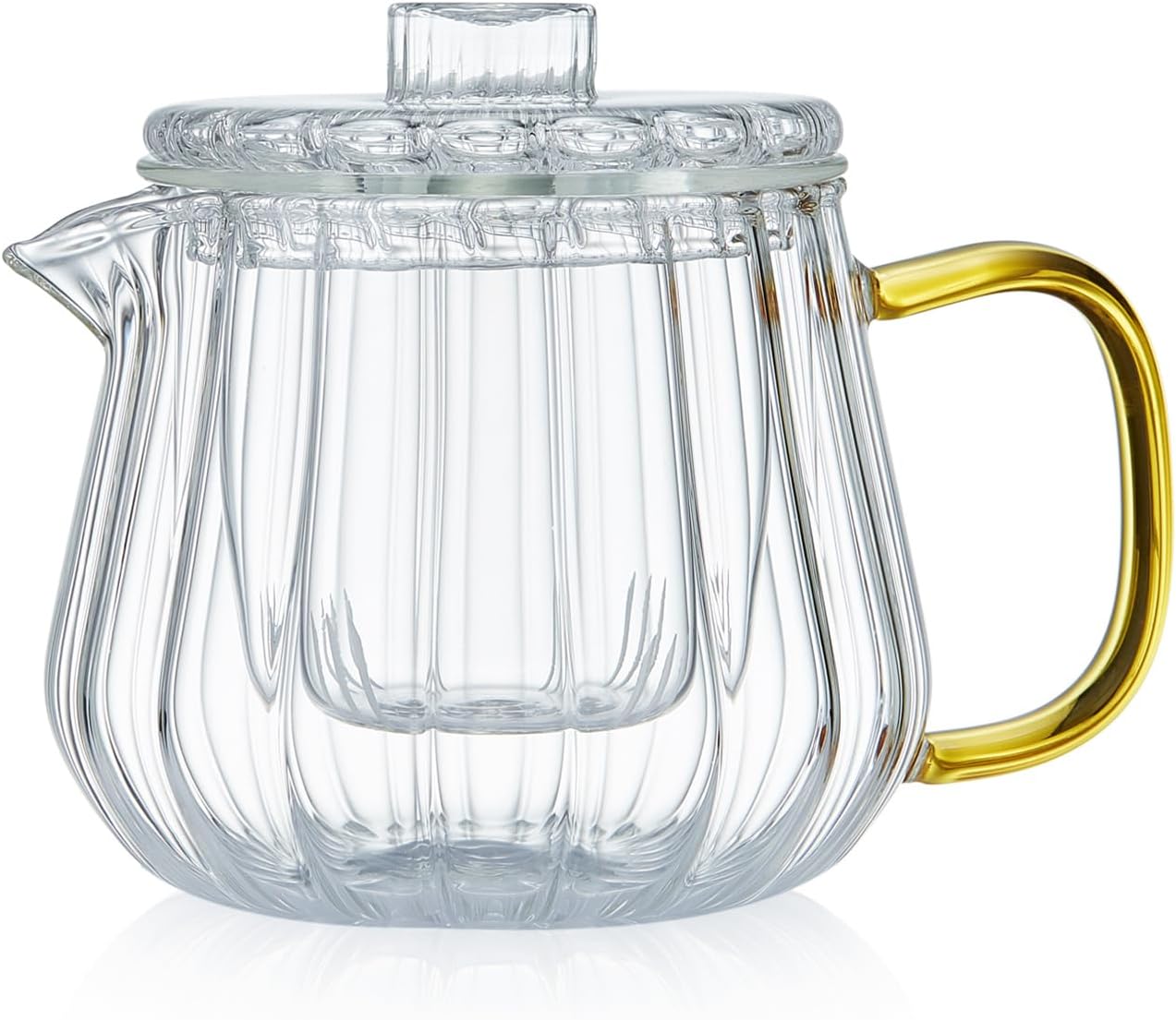 Melon Heat-Resistant Glass Teapot 600ml – Microwave Safe with Tea Strainer, Lid &amp; Wooden Knob