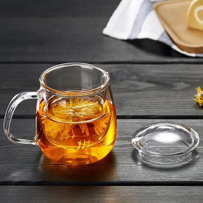 Pocarati Glass Tea Infuser Mug – 520ml Heat-Resistant Cup with Lid