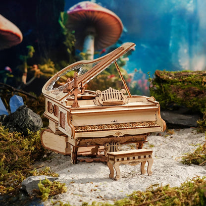 ROKR Piano 3D Wooden Puzzle Music Box – DIY Mechanical Model Kit with Automatic Playback, No Battery Required