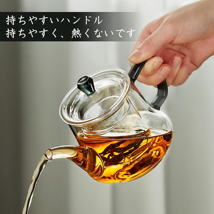 Pocarati Heat-Resistant Glass Teapot 490ml – Direct Flame &amp; Microwave Safe with Glass Infuser
