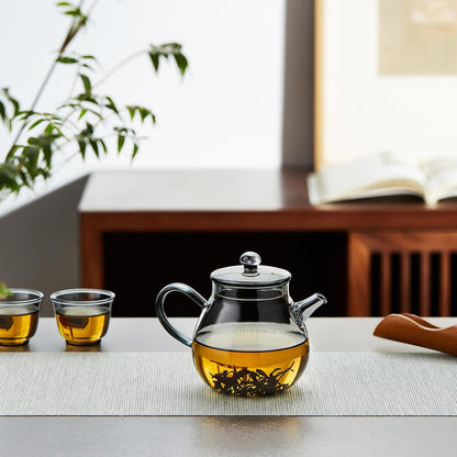 Pokaroty Heat-Resistant Glass Teapot 370ml – Ink Design, Integrated Spout Filter, Japanese Style Compact Teapot