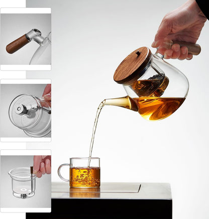 Heat-Resistant Glass Teapot 870ml – Transparent Design with Extruded Tea Strainer, Easy Brew