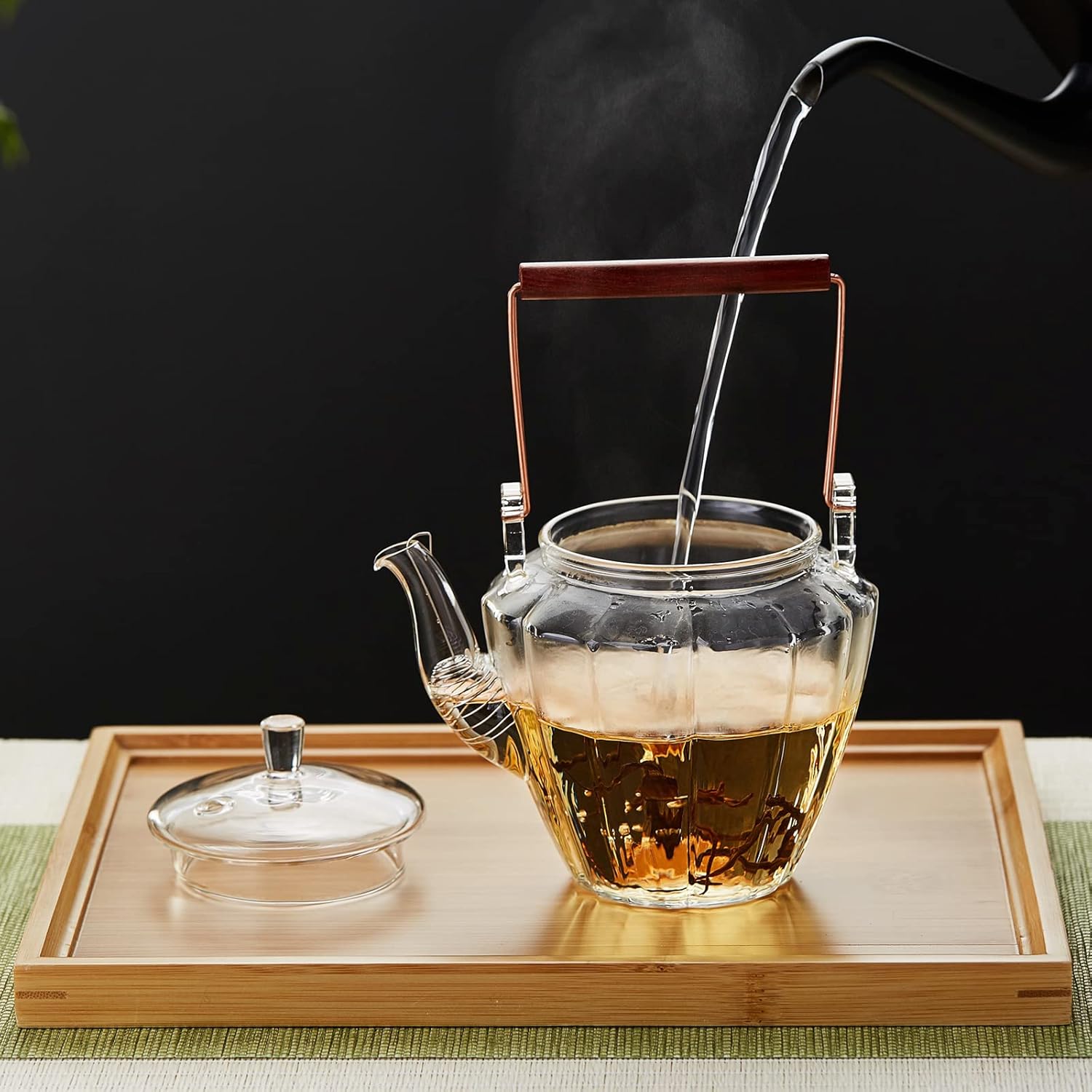 Pokaloti Chrysanthemum Pattern Glass Teapot 550ml – Heat-Resistant, Direct Fire Safe Tea Pot