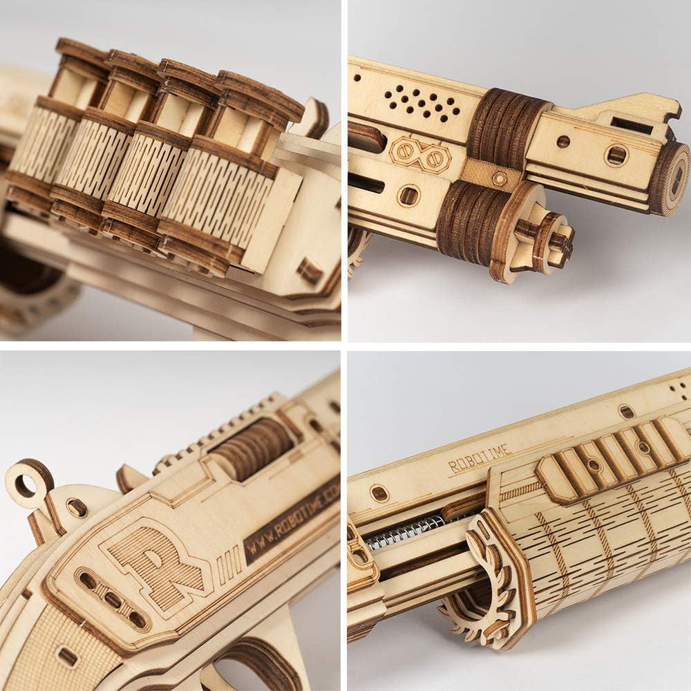ROBOTIME Shotgun 3D Wooden Puzzle – DIY Handmade Craft Model Kit, Easy Assembly Toy Gift for Beginners &amp; Kids