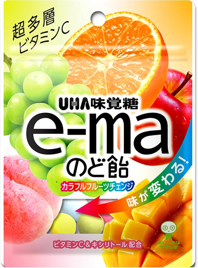 Mikakuto e-ma Throat Candy Bag, Colorful Fruit Change, 1.8 oz (50 g) x 6 Bags