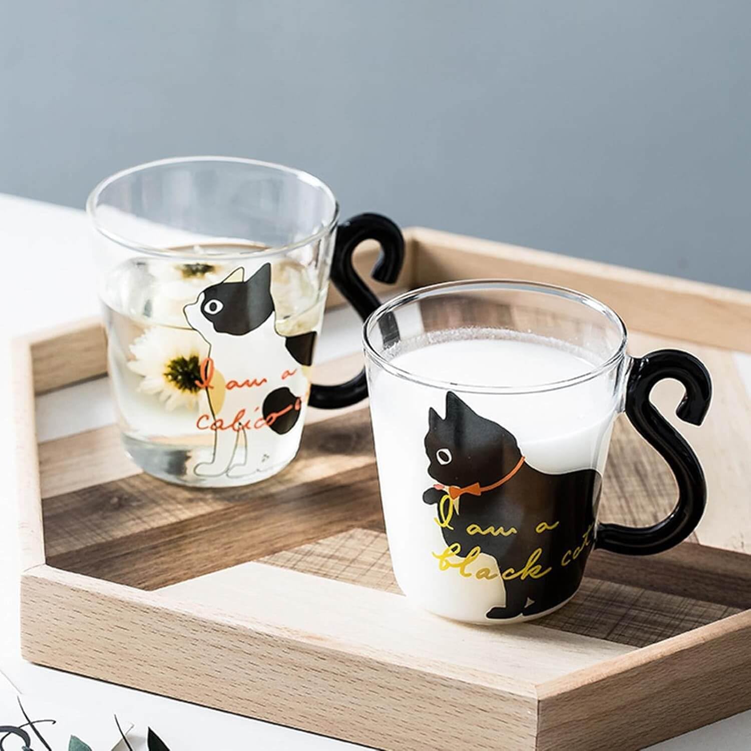 Neko Cat Heat-Resistant Glass Mug Set – 300ml 2-Piece Couple Cups