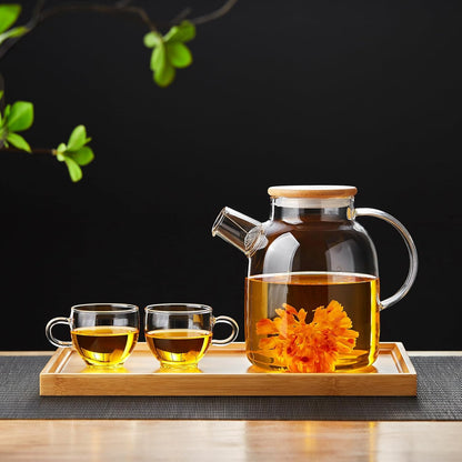 Pocarati Heat-Resistant Glass Teapot 1600ml – Large Capacity Direct Flame Safe with Bamboo Lid