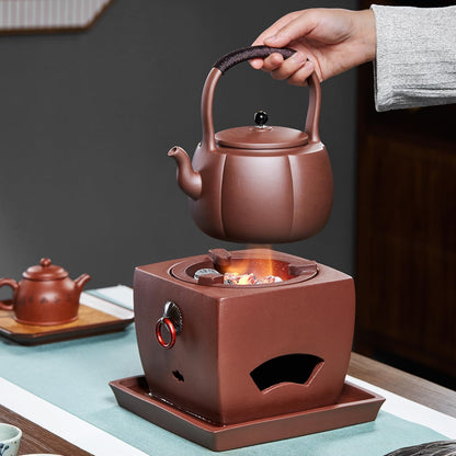 Pocaloti Purple Clay Tea Furnace – Round Mouth Charcoal Tea Stove for Traditional Brewing