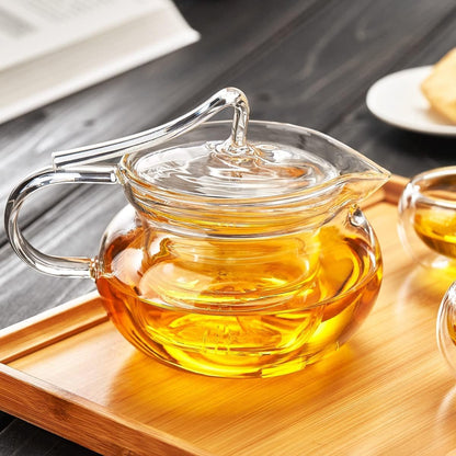 Pocarati Pumpkin-Shaped Glass Teapot 450ml – Heat Resistant, Direct Flame Safe with Built-In Strainer