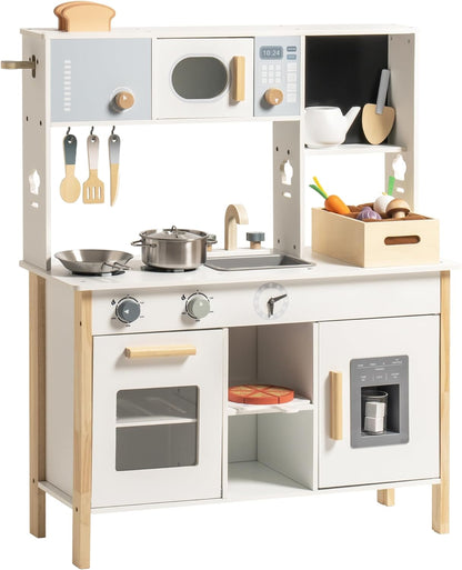 ROBOTIME Wooden Kitchen Pretend Play Set – 21-Piece Scandinavian Play Kitchen with Cookware &amp; Magnetic Accessories