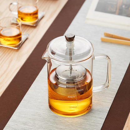 Pocarati Heat-Resistant Glass Tea Press 800ml – Stainless Steel Filter, Measuring Scale, Direct Flame Safe