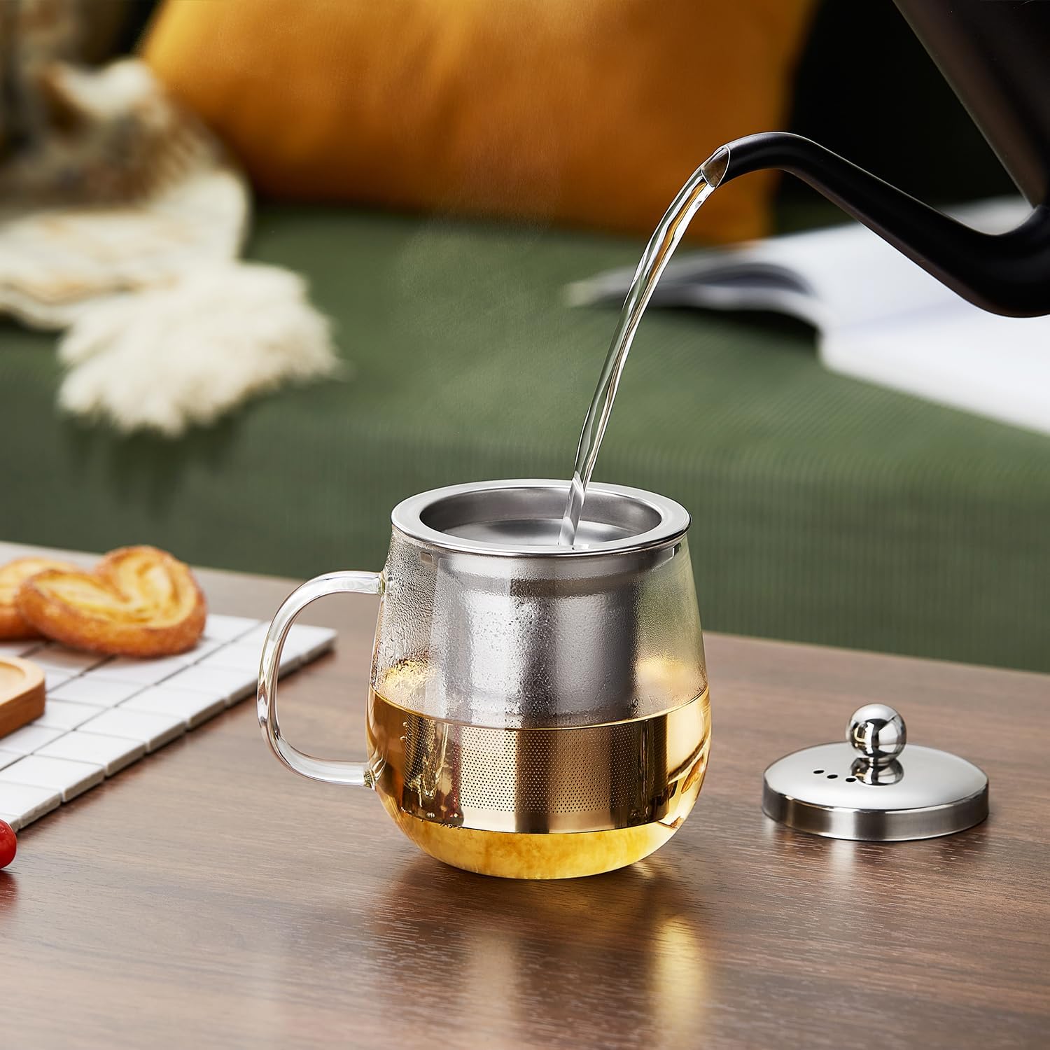 Heat-Resistant Glass Tea Mug with Infuser – 520ml with Stainless Steel Filter &amp; Lid