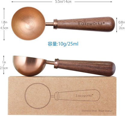 Easyworkz Retro Coffee Measuring Spoon – 10g Stainless Steel Scoop with Black Walnut Handle, Rose Gold