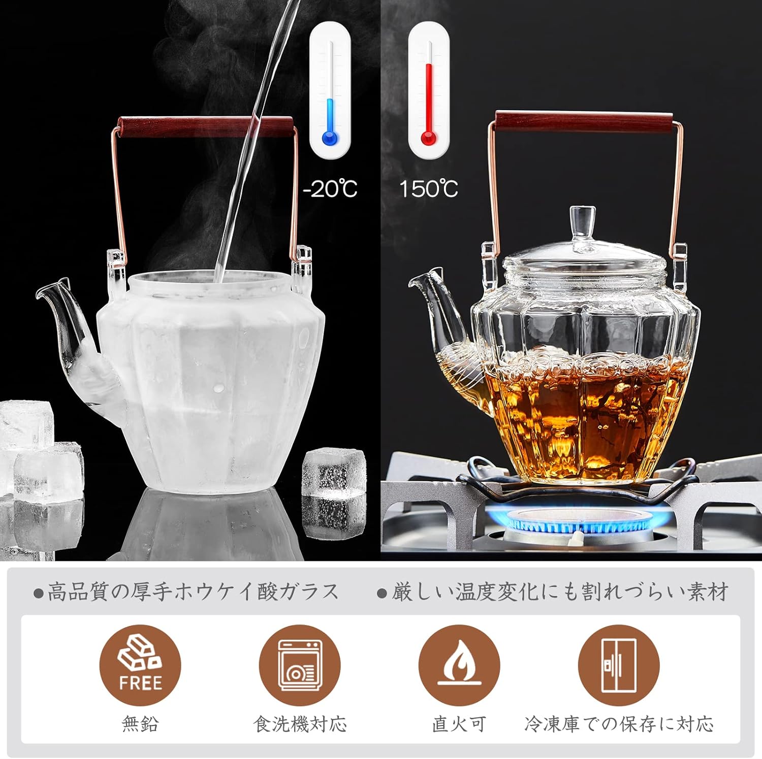 Pokaloti Chrysanthemum Pattern Glass Teapot 550ml – Heat-Resistant, Direct Fire Safe Tea Pot