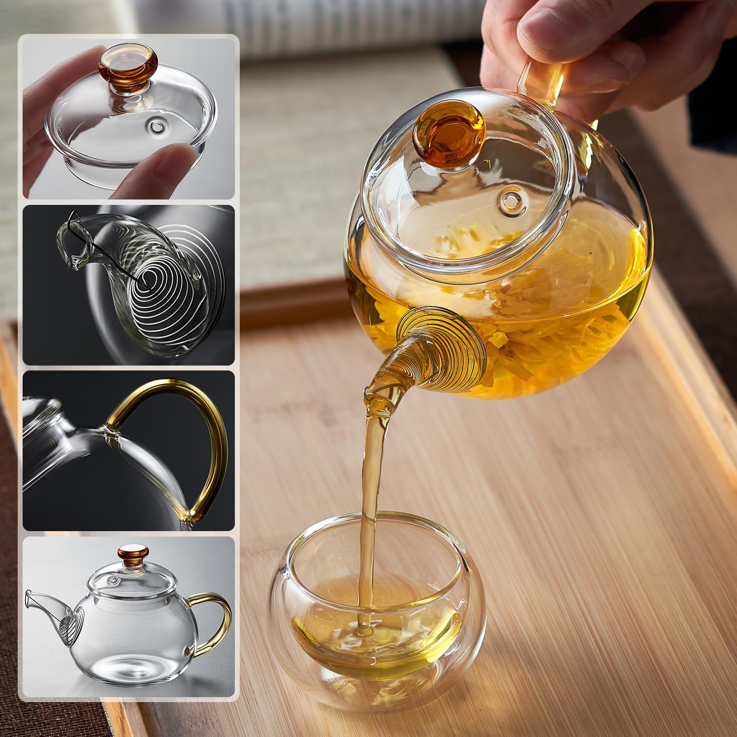Mini Heat-Resistant Glass Teapot – 325ml Handmade Style Single Serve