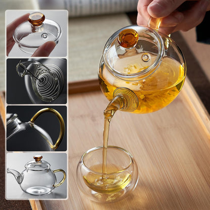 Mini Heat-Resistant Glass Teapot – 325ml Handmade Style Single Serve