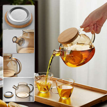 Pocarati Amber Heat-Resistant Glass Teapot 1000ml – Round Design, Direct Flame Safe, Large Capacity