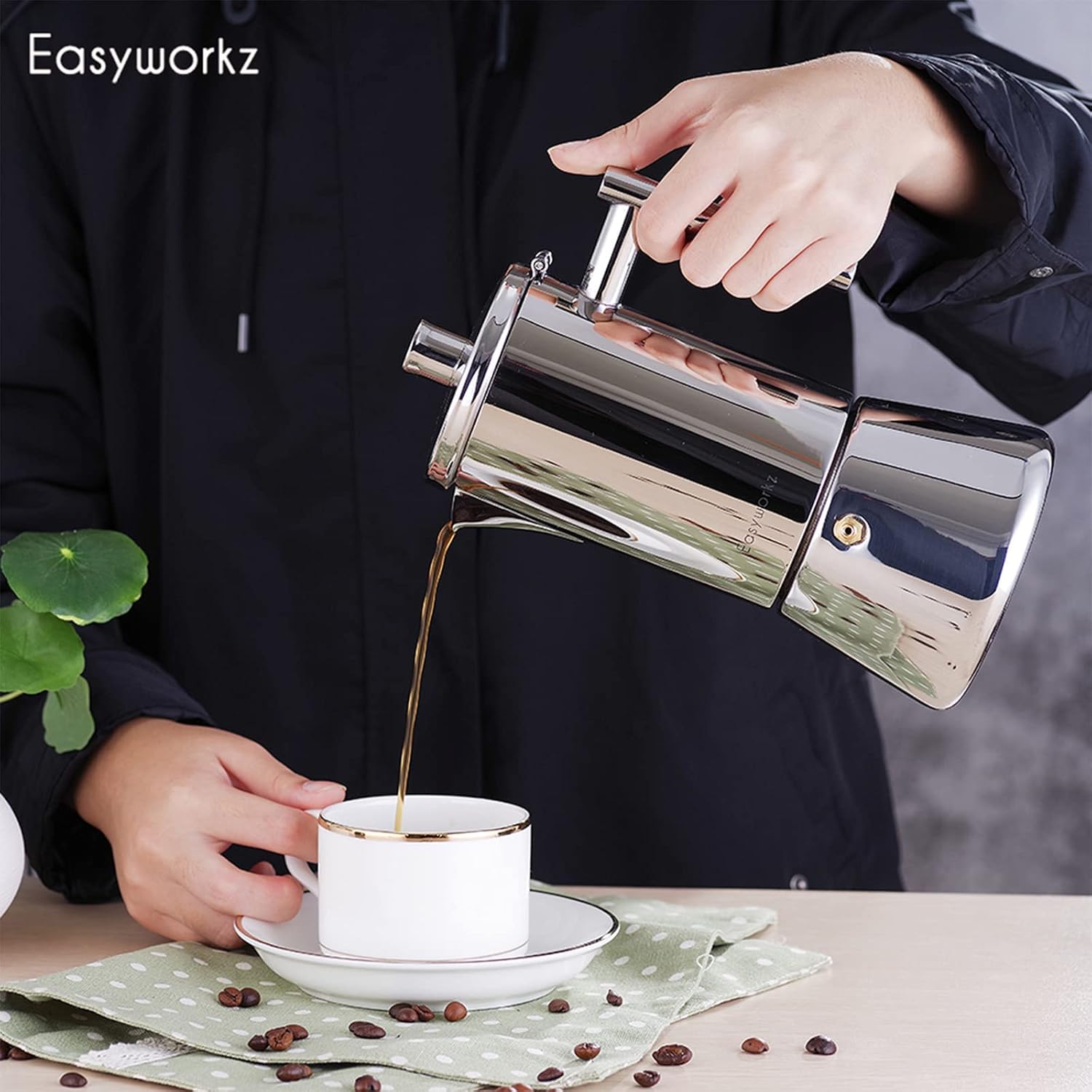 Easyworkz Diego 4-Cup Stainless Steel Moka Pot – Induction Compatible Italian Espresso Maker, 200ml