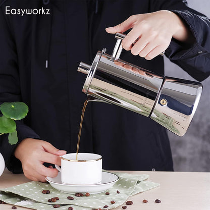 Title: Easyworkz Diego 6-Cup Stainless Steel Moka Pot – Italian Espresso Maker, Induction Compatible, 300ml