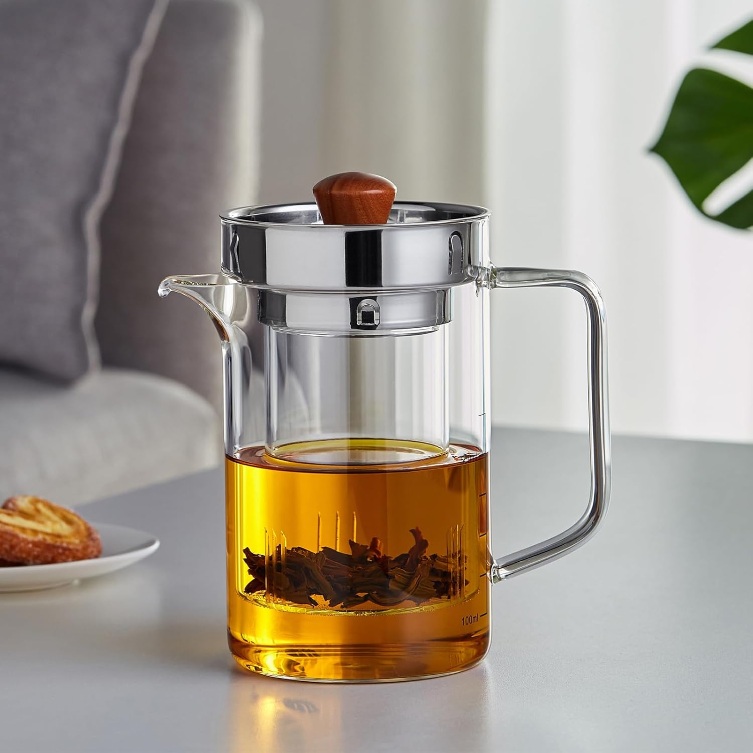 Pocarati Glass Teapot 970ml – Cylindrical Large Capacity, Break-Resistant, with Lid &amp; Strainer