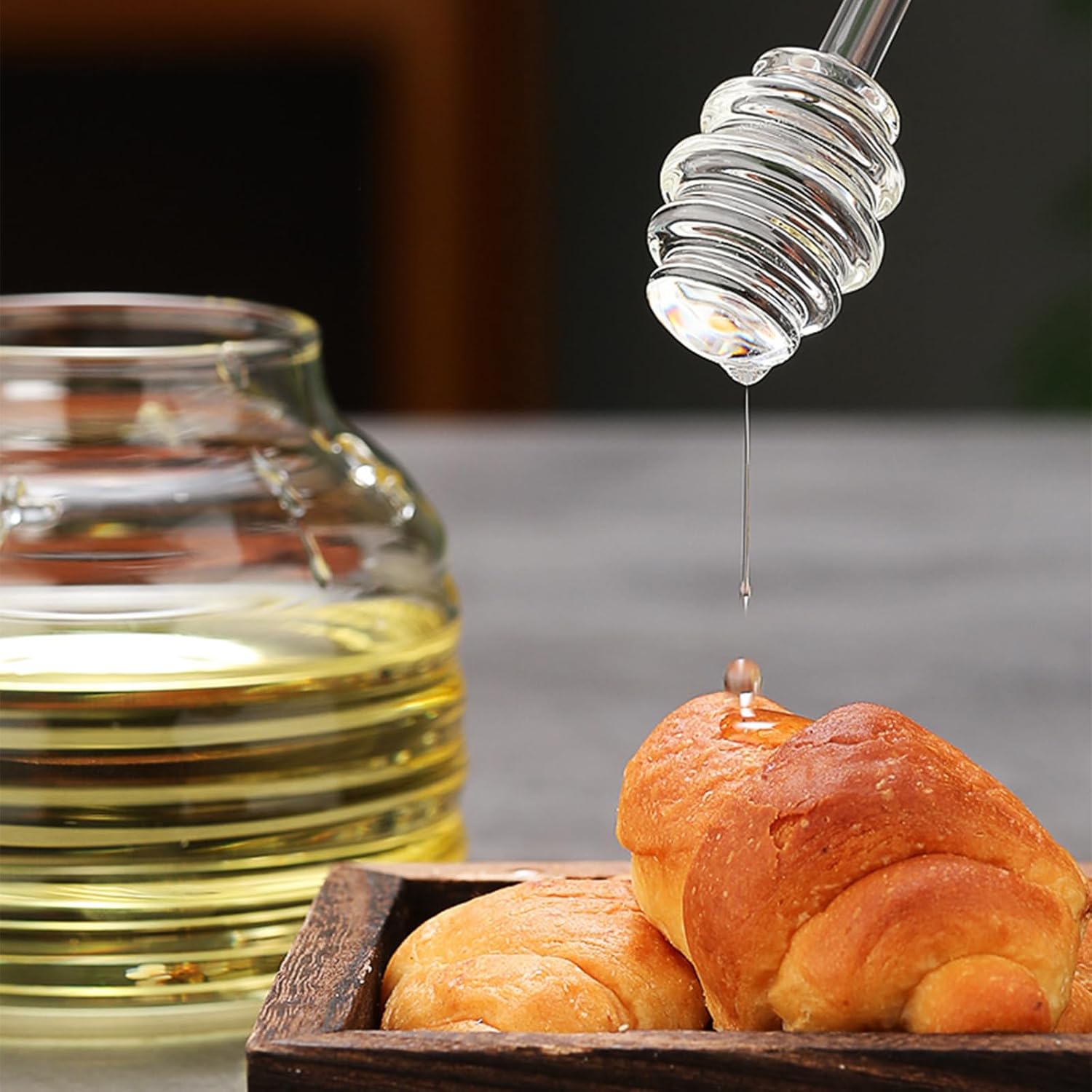 Pocarati Honey Pot with Dipper – 520ml Heat-Resistant Glass Jar with Lid
