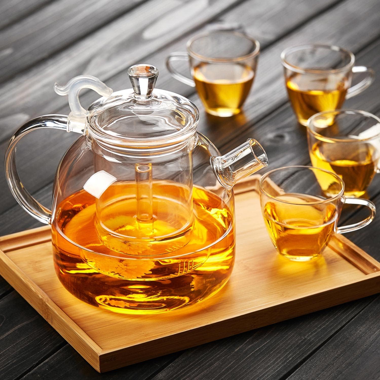 Pocarati Ethnic Style Glass Teapot 1850ml – Large Capacity Borosilicate Teapot with Glass Strainer