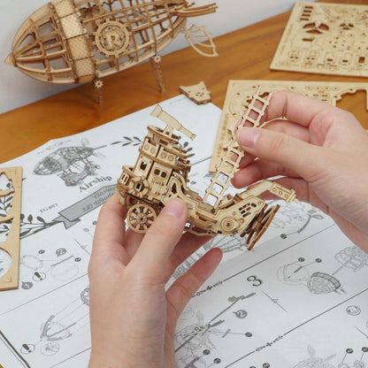 ROBOTIME Airship 3D Wooden Puzzle – DIY Educational Model Kit for Kids &amp; Adults