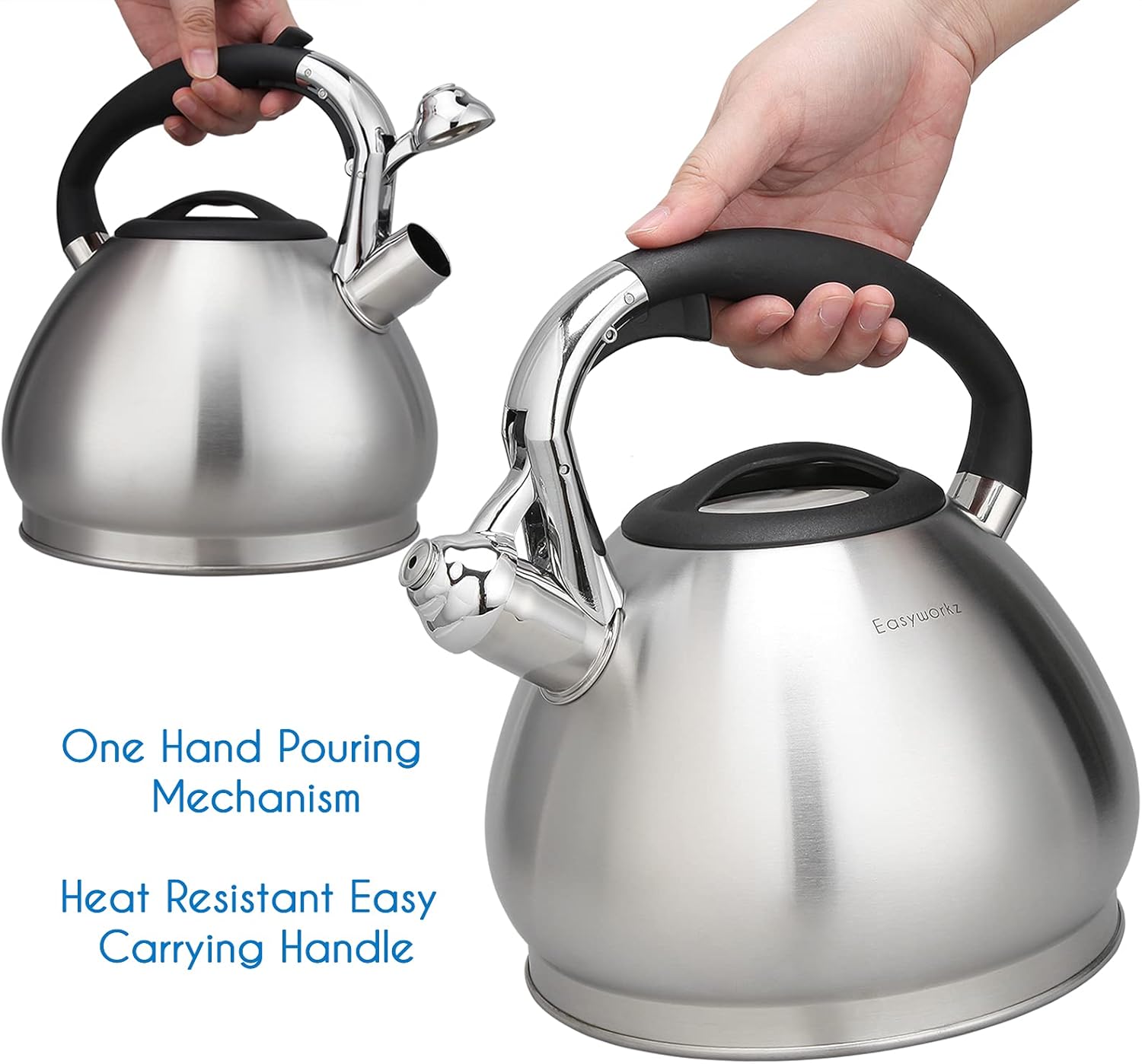 Easyworkz Whistling Tea Kettle – Stainless Steel Stove Top Kettle with Loud Whistle, 2.3L