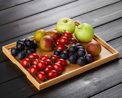 Bamboo Serving Tray – Rectangular Non-Slip Tea &amp; Food Tray, 36cm x 23cm