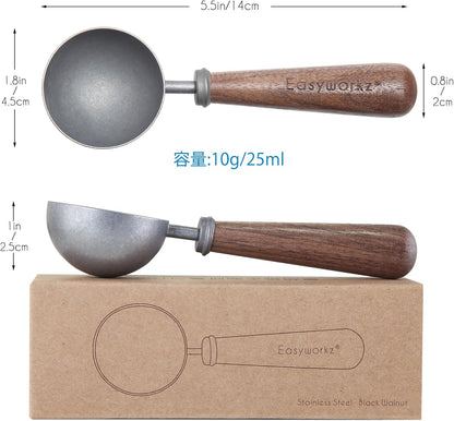 Easyworkz Retro Coffee Measuring Spoon – 10g Stainless Steel Scoop with Black Walnut Handle, Vintage Finish