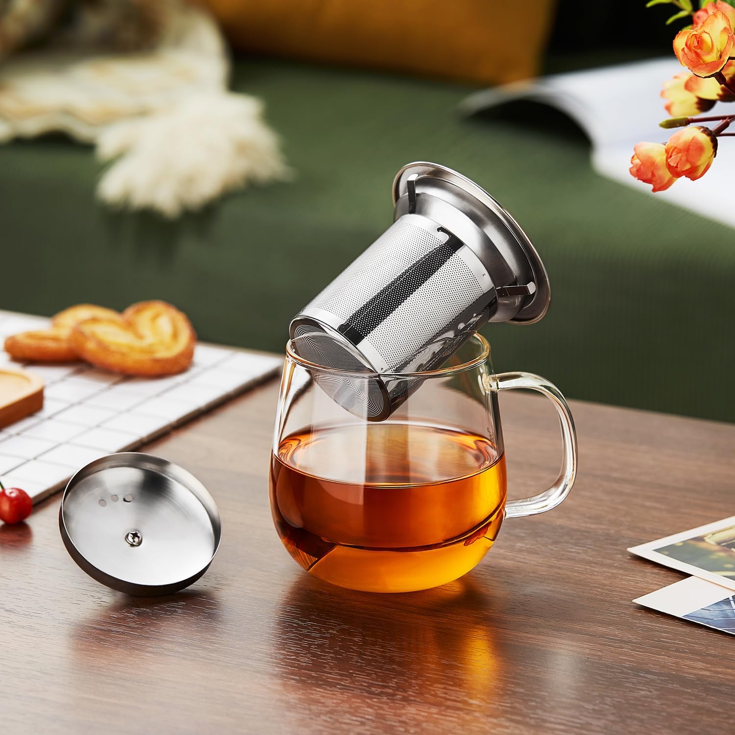 Heat-Resistant Glass Tea Mug with Infuser – 520ml with Stainless Steel Filter &amp; Lid