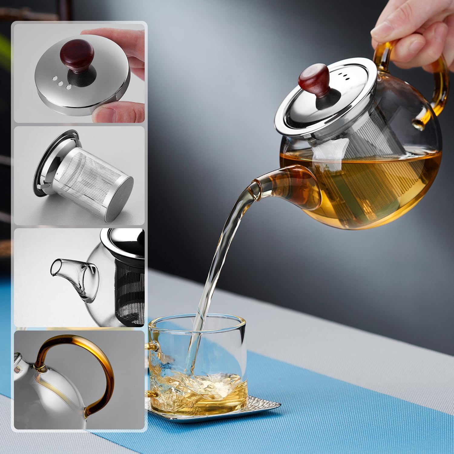 Pokaro Heat-Resistant Glass Teapot 500ml – Direct Fire Safe with Stainless Steel Infuser