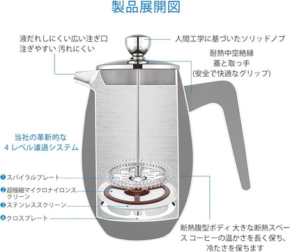 Easyworkz Nand Double Wall Insulated French Press – 304 Stainless Steel Coffee &amp; Tea Maker, 350ml