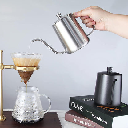 Easyworkz Gooseneck Kettle – Stainless Steel Hand Drip Coffee &amp; Tea Pot, Silver, 600ml