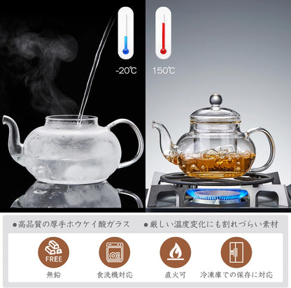 Pocarati Glass Teapot 900ml – Heat-Resistant, Direct Flame Safe with Strainer &amp; Lid