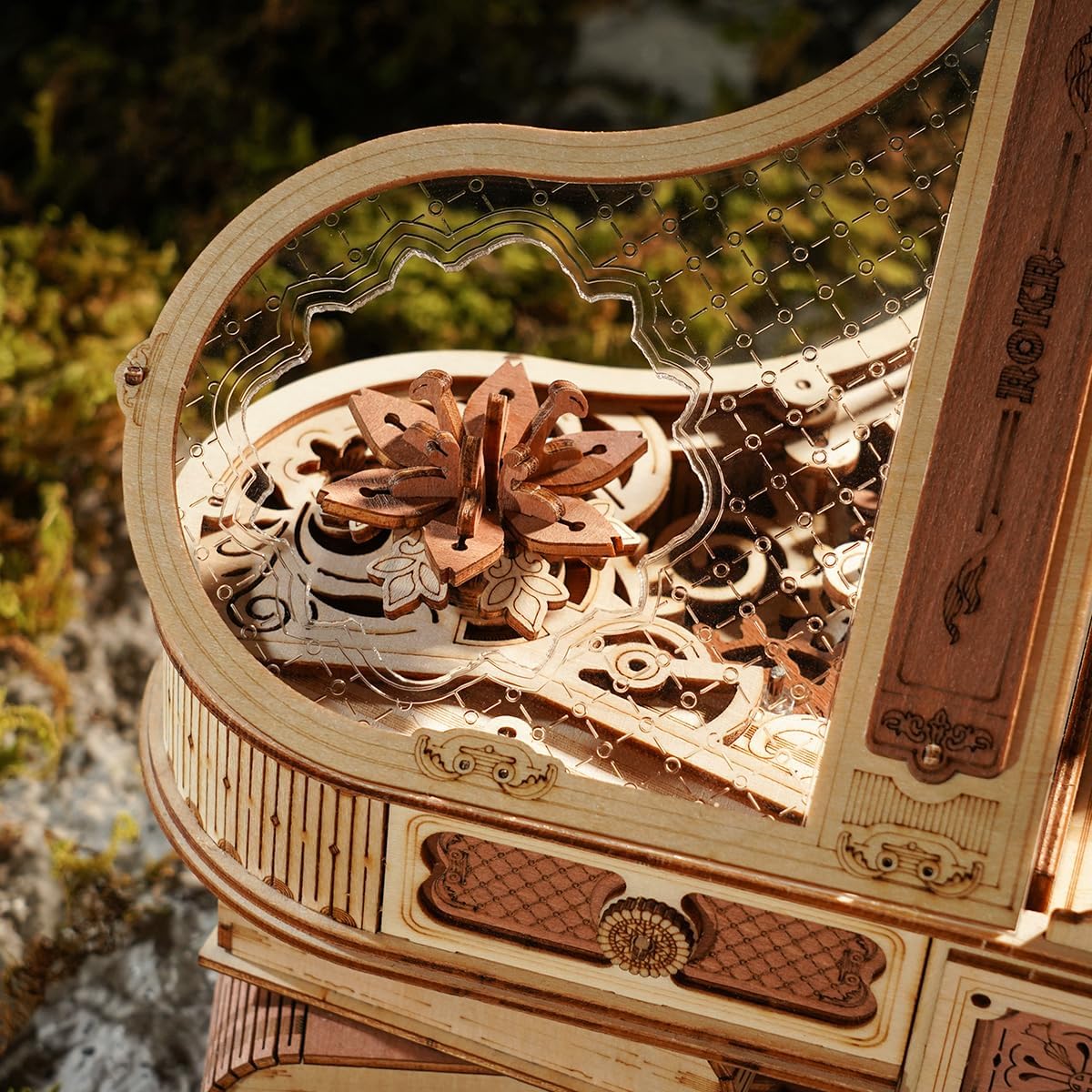 ROKR Piano 3D Wooden Puzzle Music Box – DIY Mechanical Model Kit with Automatic Playback, No Battery Required