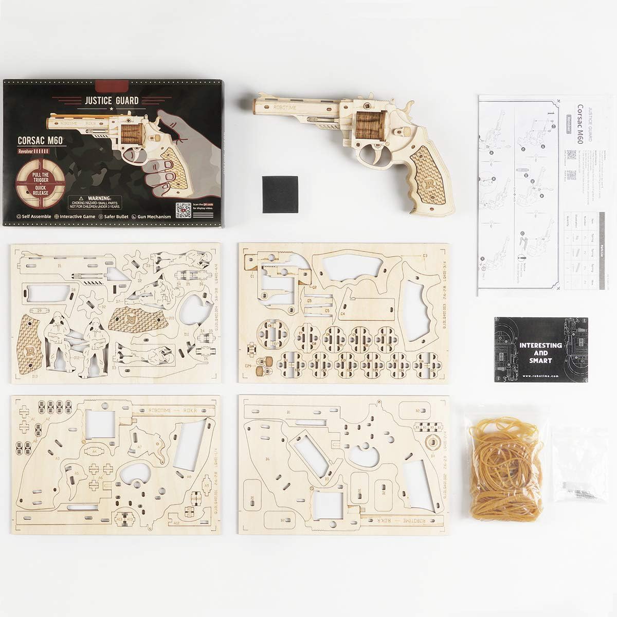ROBOTIME DIY Wooden Gun 3D Puzzle – Easy-to-Assemble Craft Kit for Beginners, Kids &amp; Adults