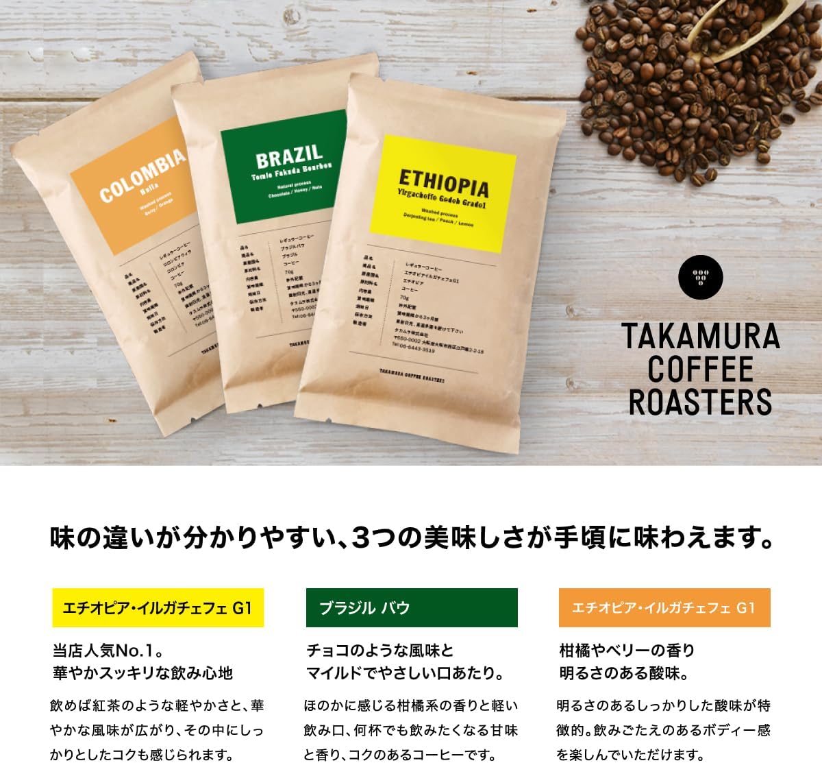 Drip Coffee Factory Takamura Coffee Roasters Trial Set – 3 Types, Medium Ground, 210 g (70 g × 3 Bags)