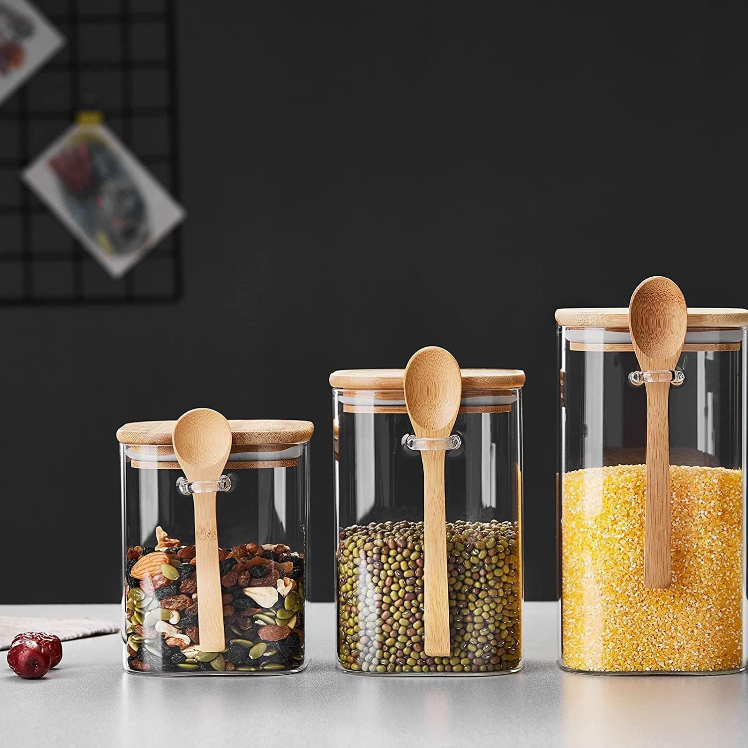 Glass Storage Canisters – 1150ml Set of 2 with Airtight Bamboo Lids &amp; Spoons