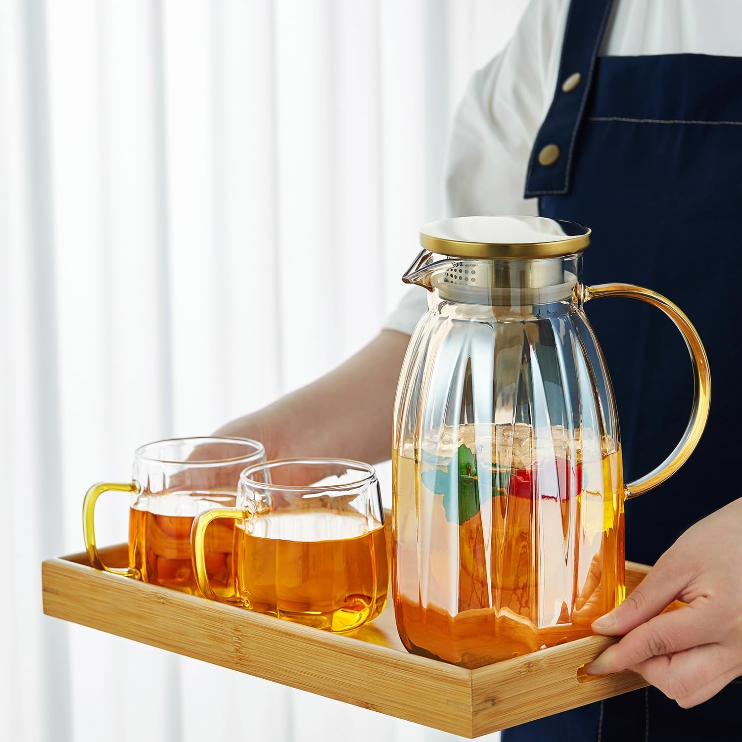 Pocarati Heat-Resistant Glass Tea Pitcher – 2000ml Large Capacity Water Carafe with Lid