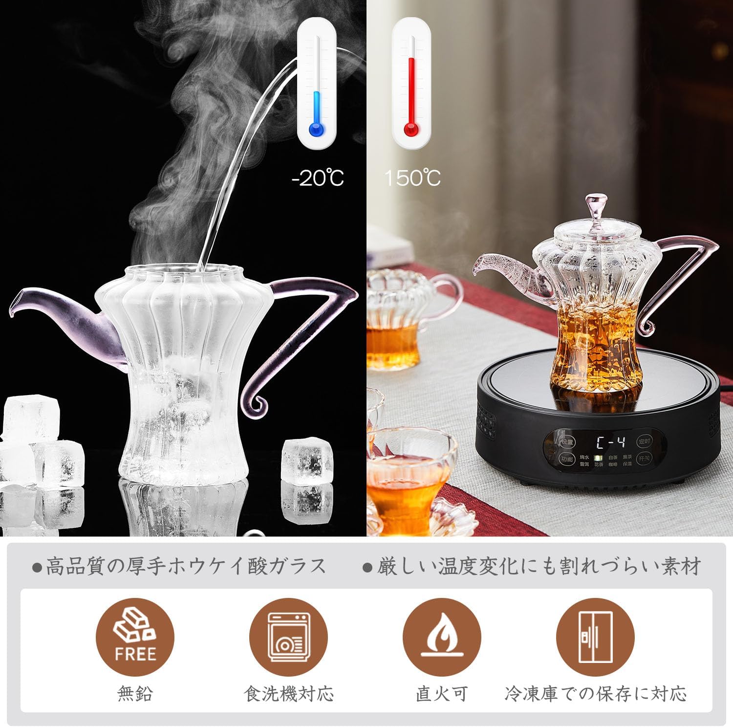 Pocaroty Pink Princess Tea Set 340ml – Handmade Glass Teapot with Cups &amp; Saucers for 2