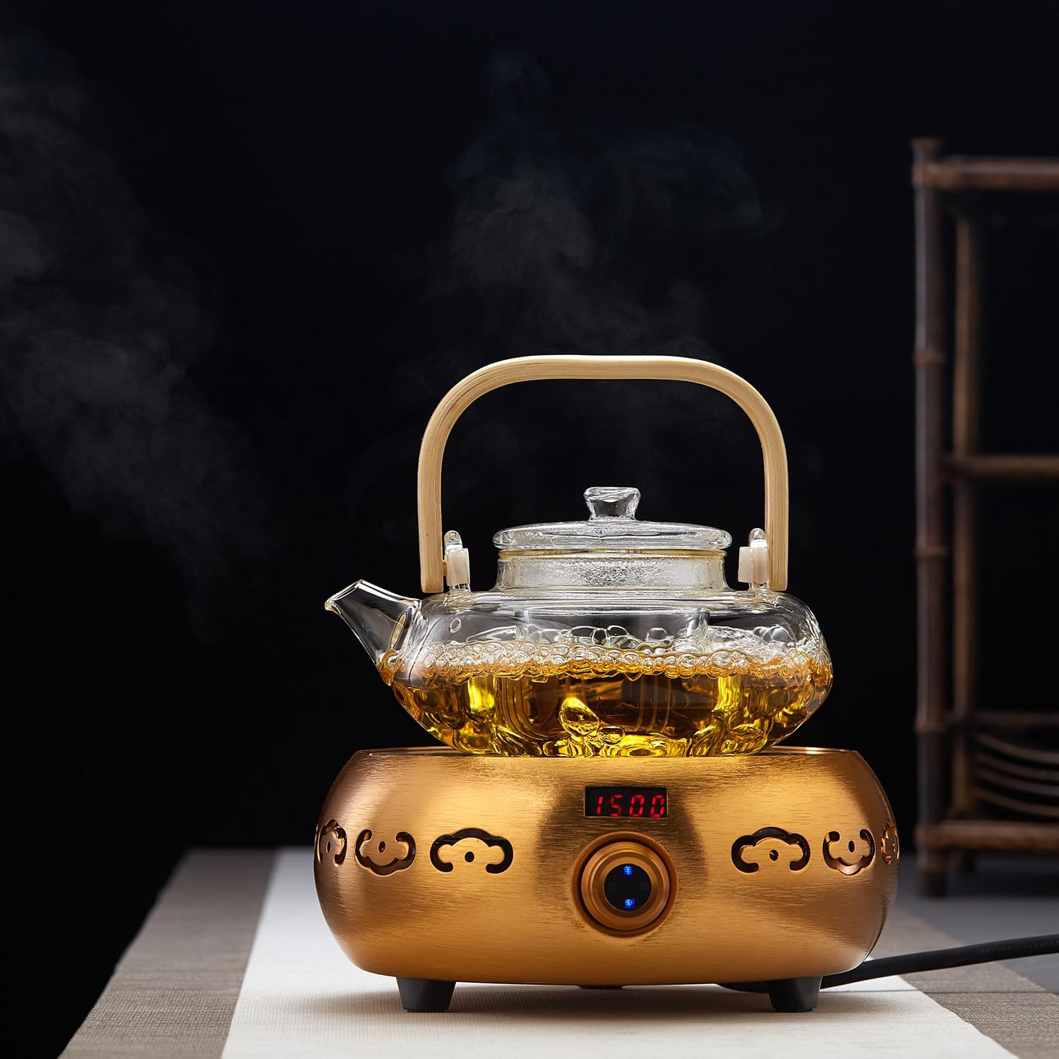 Heat-Resistant Glass Teapot 800ml – Bamboo Handle, Flat Design, Direct Fire Safe