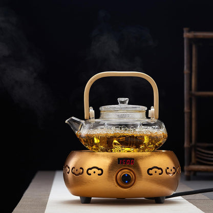 Heat-Resistant Glass Teapot 800ml – Bamboo Handle, Flat Design, Direct Fire Safe