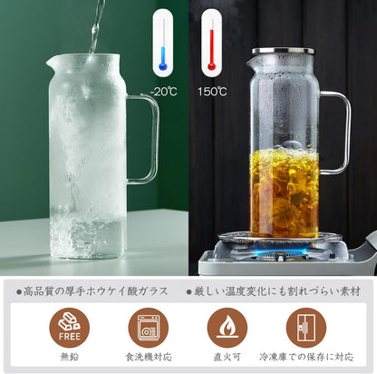 Pocarati Slim Glass Tea Pitcher – 1580ml Heat-Resistant Water Carafe with Lid