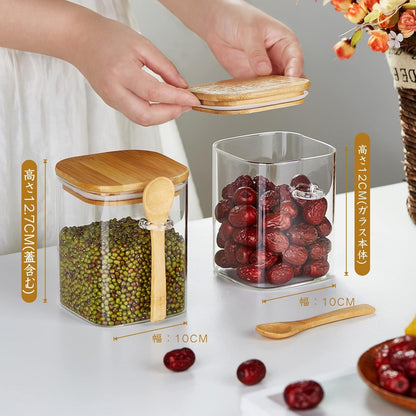 Airtight Glass Storage Canisters – 900ml Set of 2 with Bamboo Lids &amp; Spoons