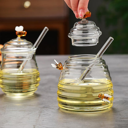 Pocarati Honey Pot with Dipper – 520ml Heat-Resistant Glass Jar with Lid