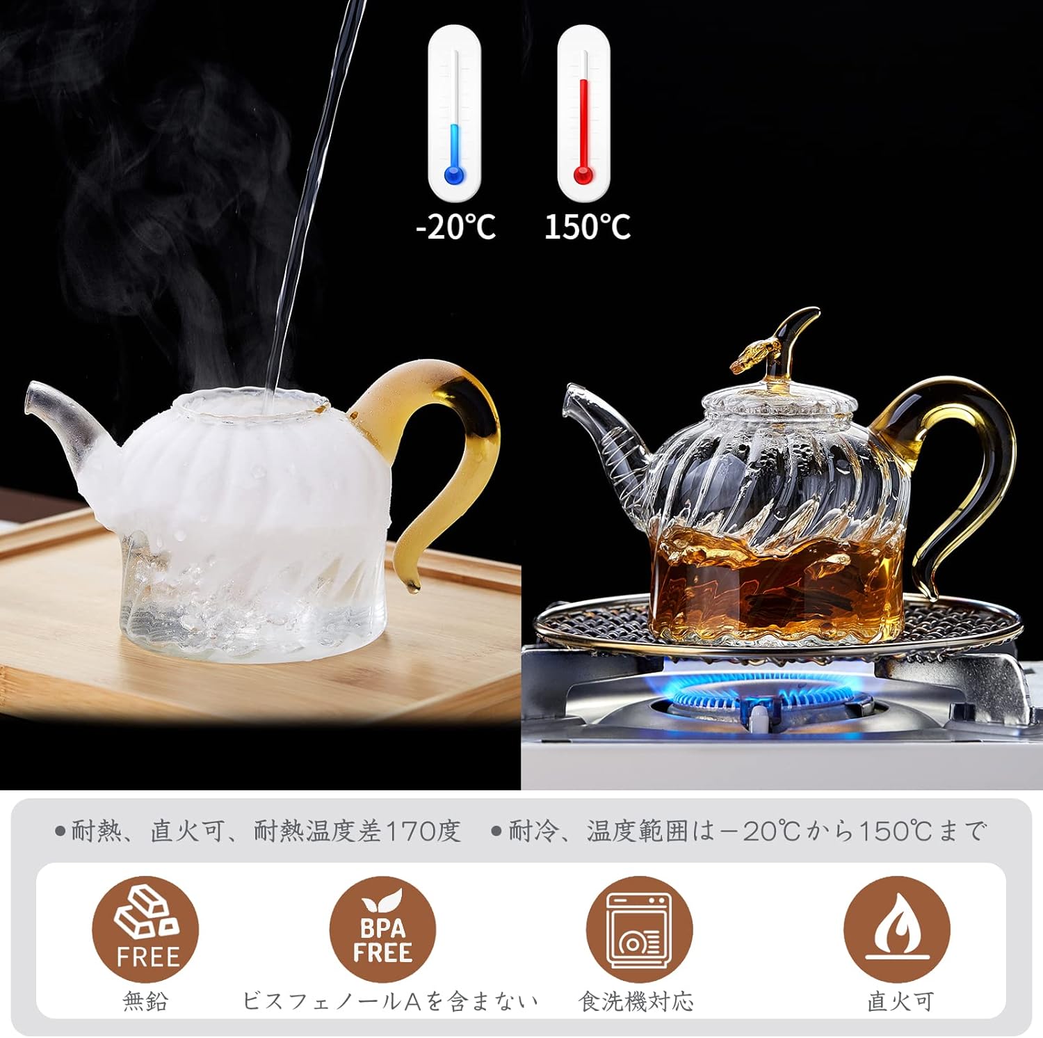 Heat-Resistant Glass Teapot 470ml – Cute Round Direct Fire Safe Tea Pot with Strainer
