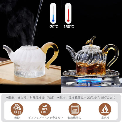 Heat-Resistant Glass Teapot 470ml – Cute Round Direct Fire Safe Tea Pot with Strainer