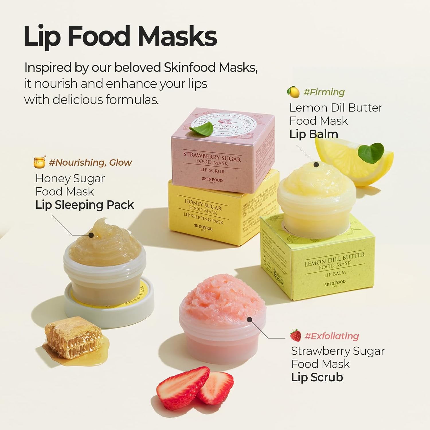 SKINFOOD Strawberry Sugar Food Mask Lip Scrub – Exfoliating &amp; Moisturizing Lip Care (21ml)