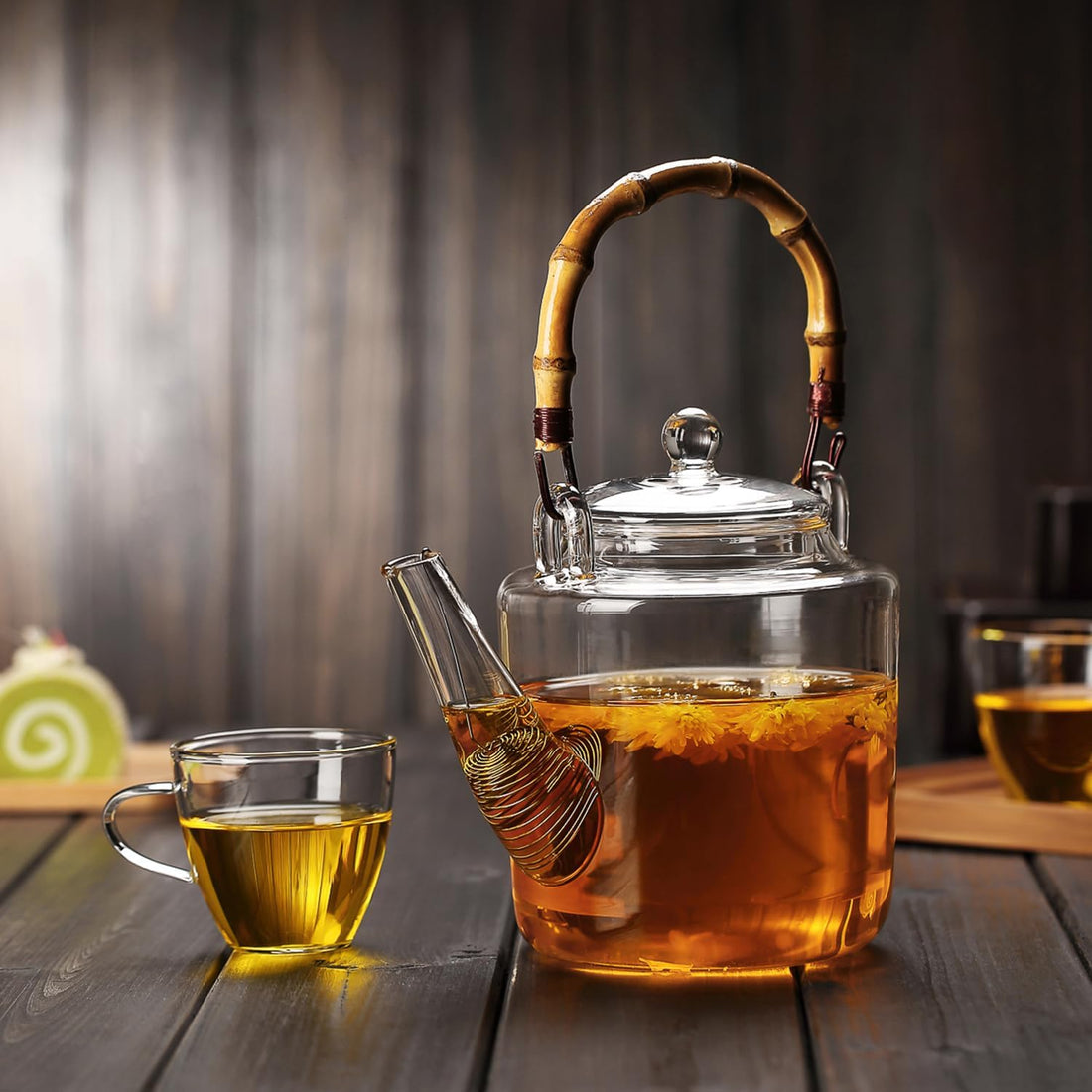 Pocarati Wild Glass Teapot 1350ml – Heat-Resistant, Direct Flame Safe with Gold Strainer